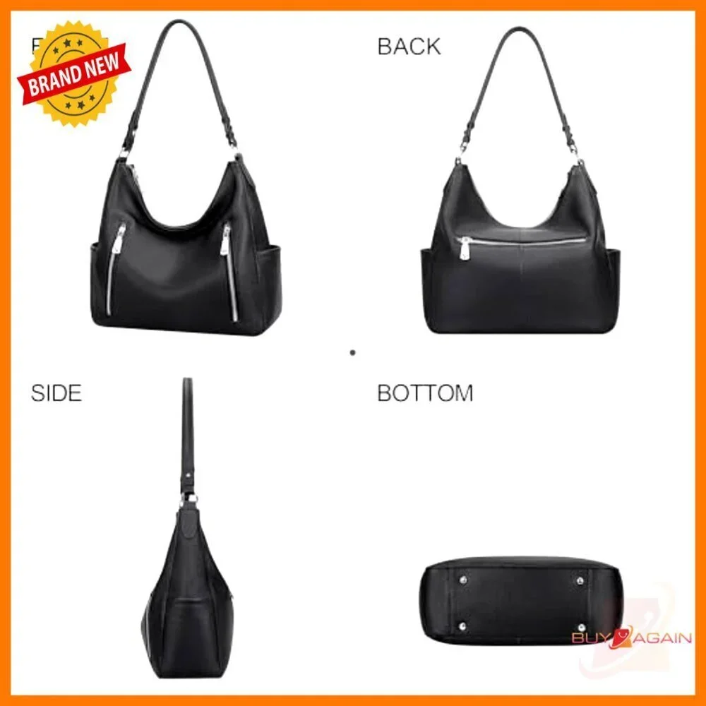 Genuine Leather Hobo Shoulder Crossbody Bag with Multiple Pockets